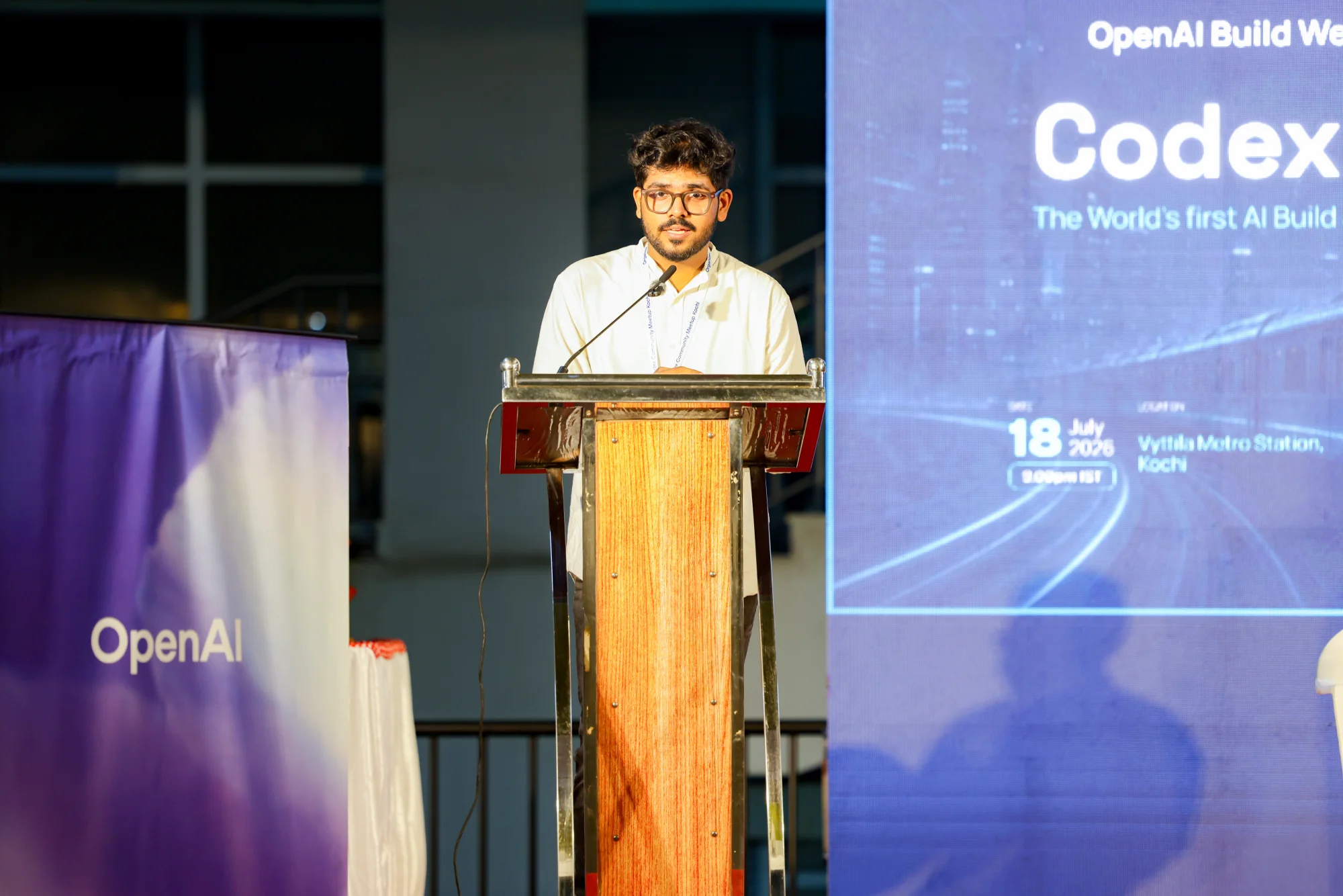Vaishakh Suresh speaking at the Codex Nightline opening